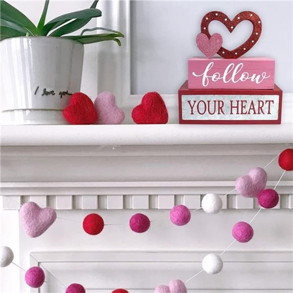 Valentines Day Decor 3-Layered Pink Love Heart, Wooden Table Decorations - Picture 3 of 14